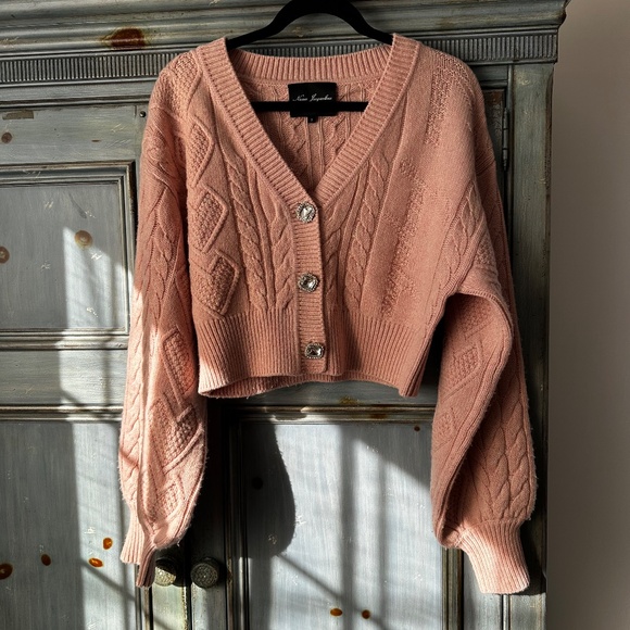 NANA Jacqueline Nina Wool Cardigan with Jeweled Buttons Pink Color Size L - Picture 1 of 16